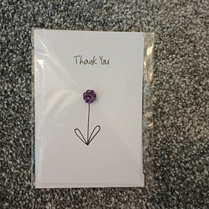 Greetings Card - Thank You - Single Rolled Paper Rose Card - Purple - Flowers by Laurzy