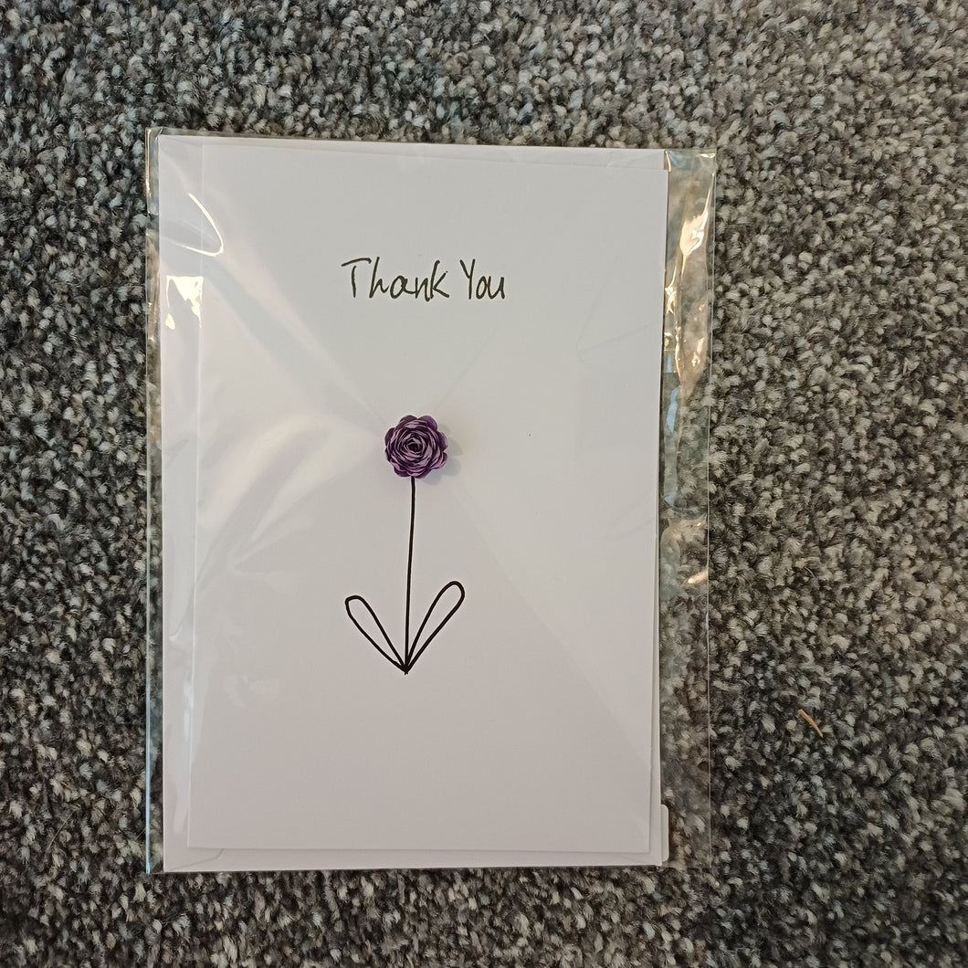 Greetings Card - Thank You - Single Rolled Paper Rose Card - Purple - Flowers by Laurzy