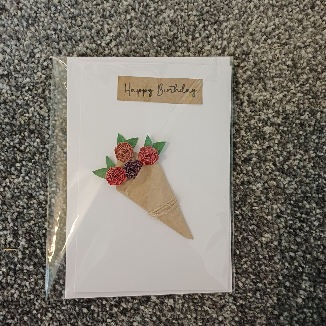 Greetings Card - Happy Birthday - Hand Rolled Paper Rose Bouquet - Flowers by Laurzy