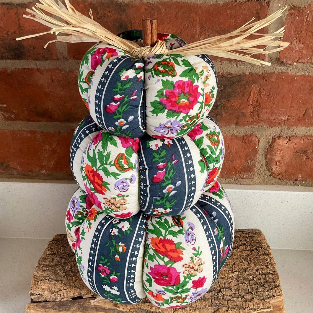 Pumpkin Stack - Fabric Pumpkin Decoration Set - Floral - Quirky Threads Art