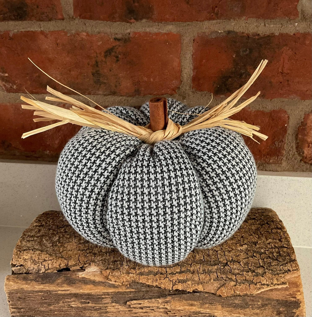 Pumpkin - Large - Fabric Pumpkin Decoration - Dog Tooth Check - Quirky Threads Art