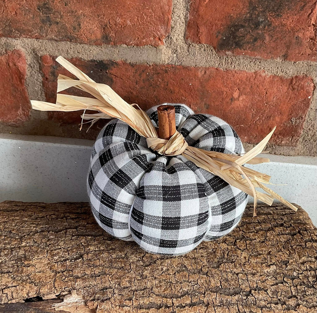 Pumpkin - Fabric Pumpkin Decoration - Black and White Check - Quirky Threads Art