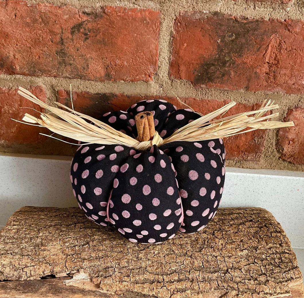Pumpkin - Fabric Pumpkin Decoration - Black and Pink Spot - Quirky Threads Art