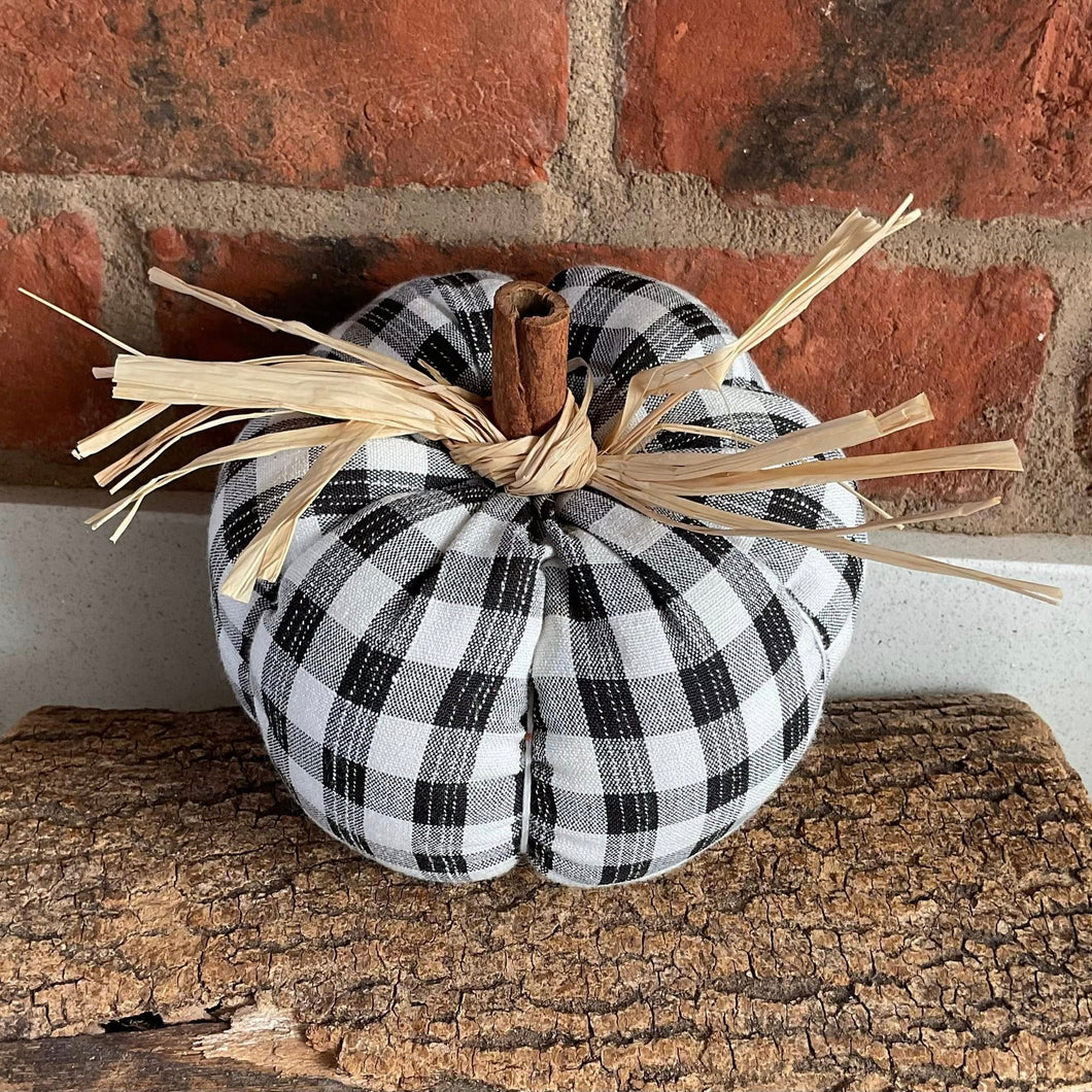 Pumpkin - Fabric Pumpkin Decoration - Black and White Check - Quirky Threads Art