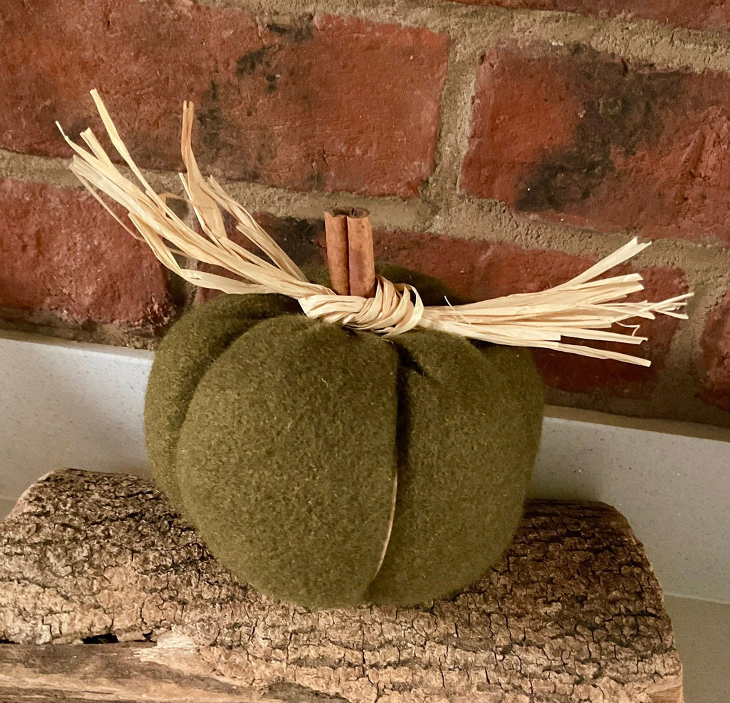 Pumpkin - Fabric Pumpkin Decoration - Moss Green Vegan Wool - Quirky Threads Art