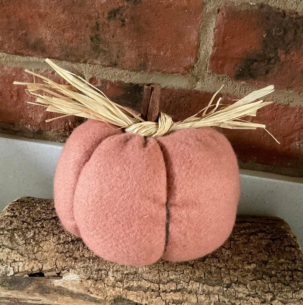Pumpkin - Fabric Pumpkin Decoration - Dusky Pink Vegan Wool - Quirky Threads Art