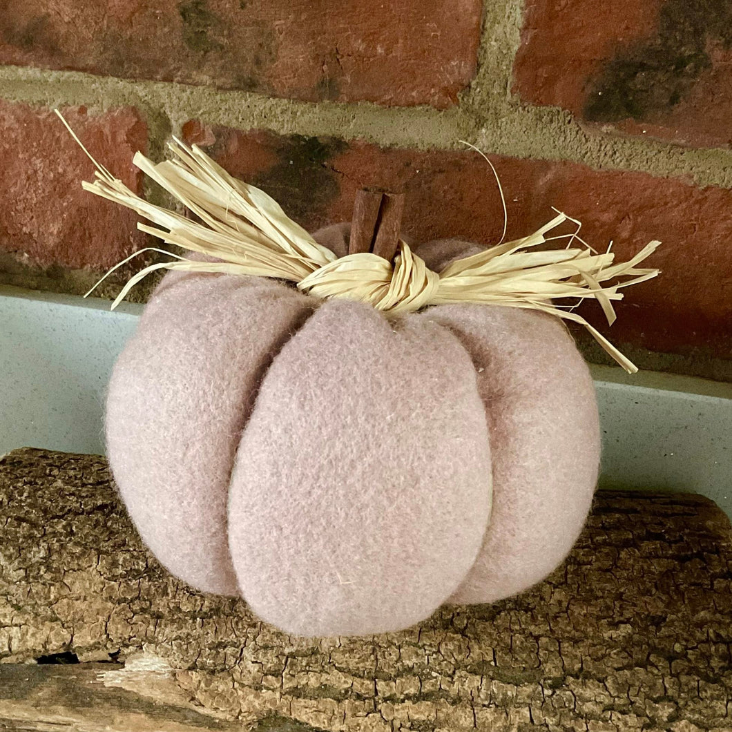Pumpkin - Fabric Pumpkin Decoration - Pale Pink Vegan Wool - Quirky Threads Art