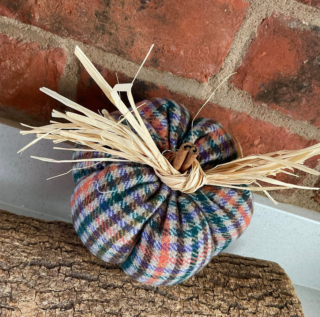 Pumpkin - Fabric Pumpkin Decoration - Tweed Check - Quirky Threads Art
