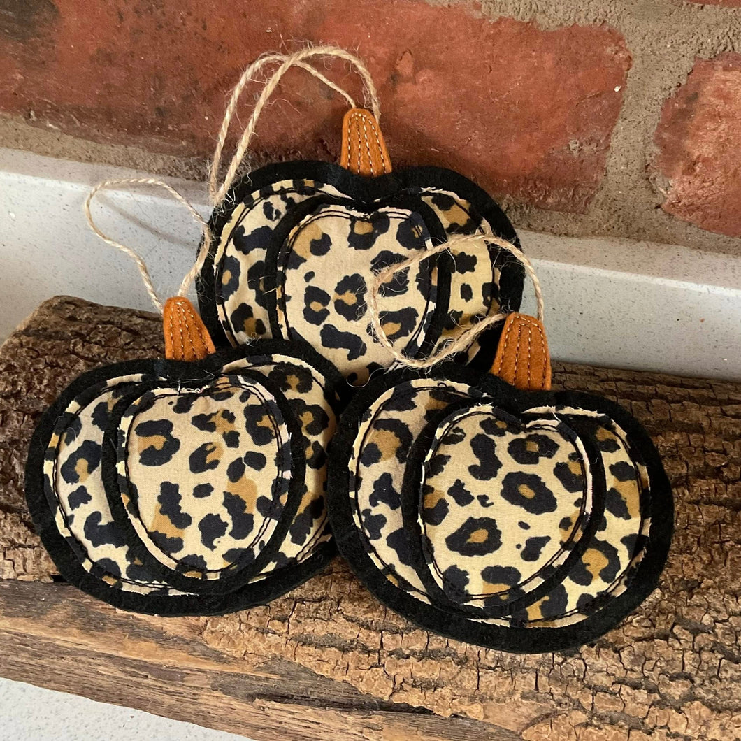 Hanging Decoration - Pumpkin - Black Leopard Print Fabric - Quirky Threads Art