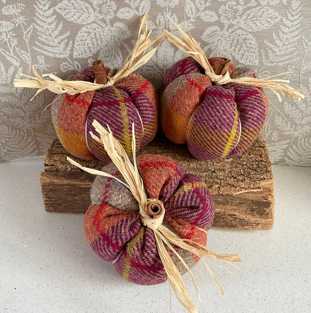 Pumpkin - Fabric Pumpkin Decoration - Harris Tweed - Quirky Threads Art