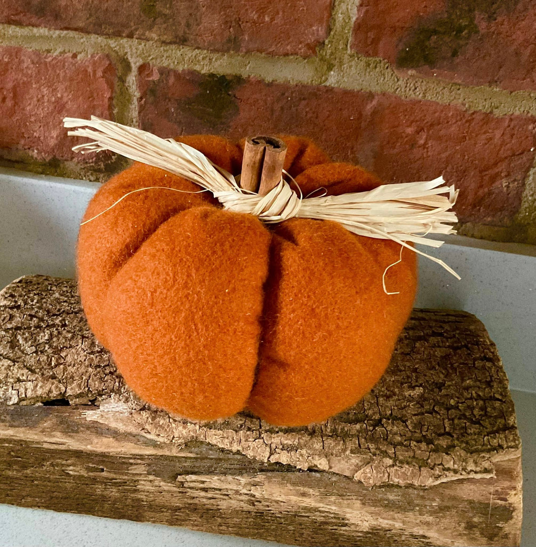 Pumpkin - Fabric Pumpkin Decoration - Terracotta Vegan Wool - Quirky Threads Art