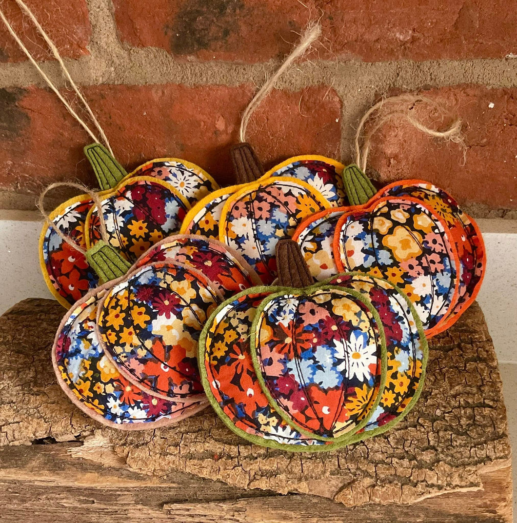 Hanging Decoration - Pumpkin - Floral Ditsy Fabric - Quirky Threads Art
