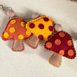 Felt Hanging Garland - Toadstools - Set of 3 - Quirky Threads Art