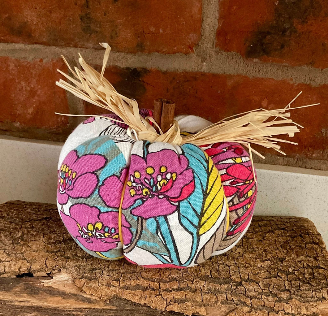 Pumpkin - Fabric Pumpkin Decoration - Floral - Quirky Threads Art