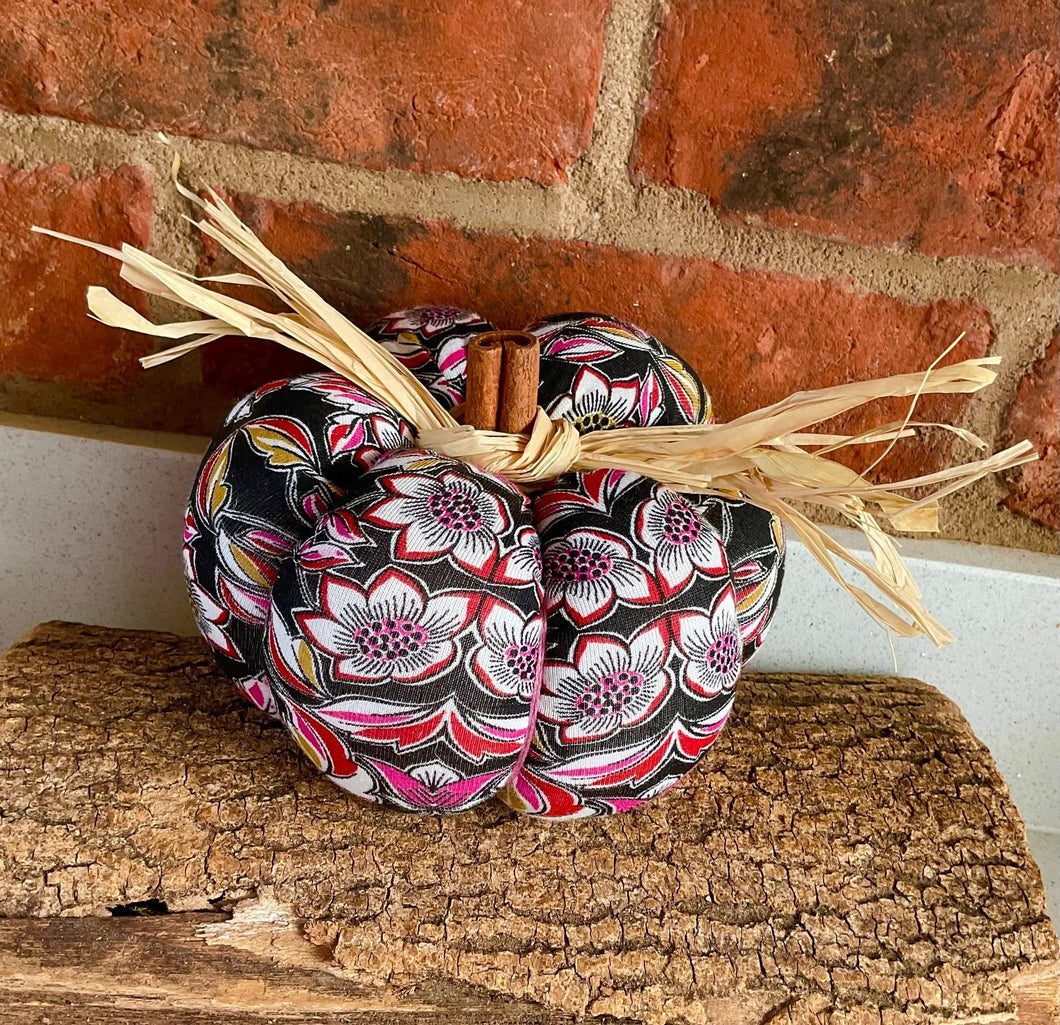 Pumpkin - Fabric Pumpkin Decoration - Floral - Quirky Threads Art