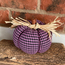 Load image into Gallery viewer, Pumpkin - Fabric Pumpkin Decoration - Black and Pink Dog Tooth Check - Quirky Threads Art
