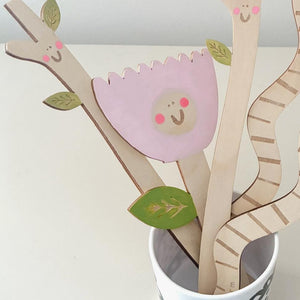 Handpainted Wooden Bookmark - Bookworm / Twig / Flower - Squirrelbandit