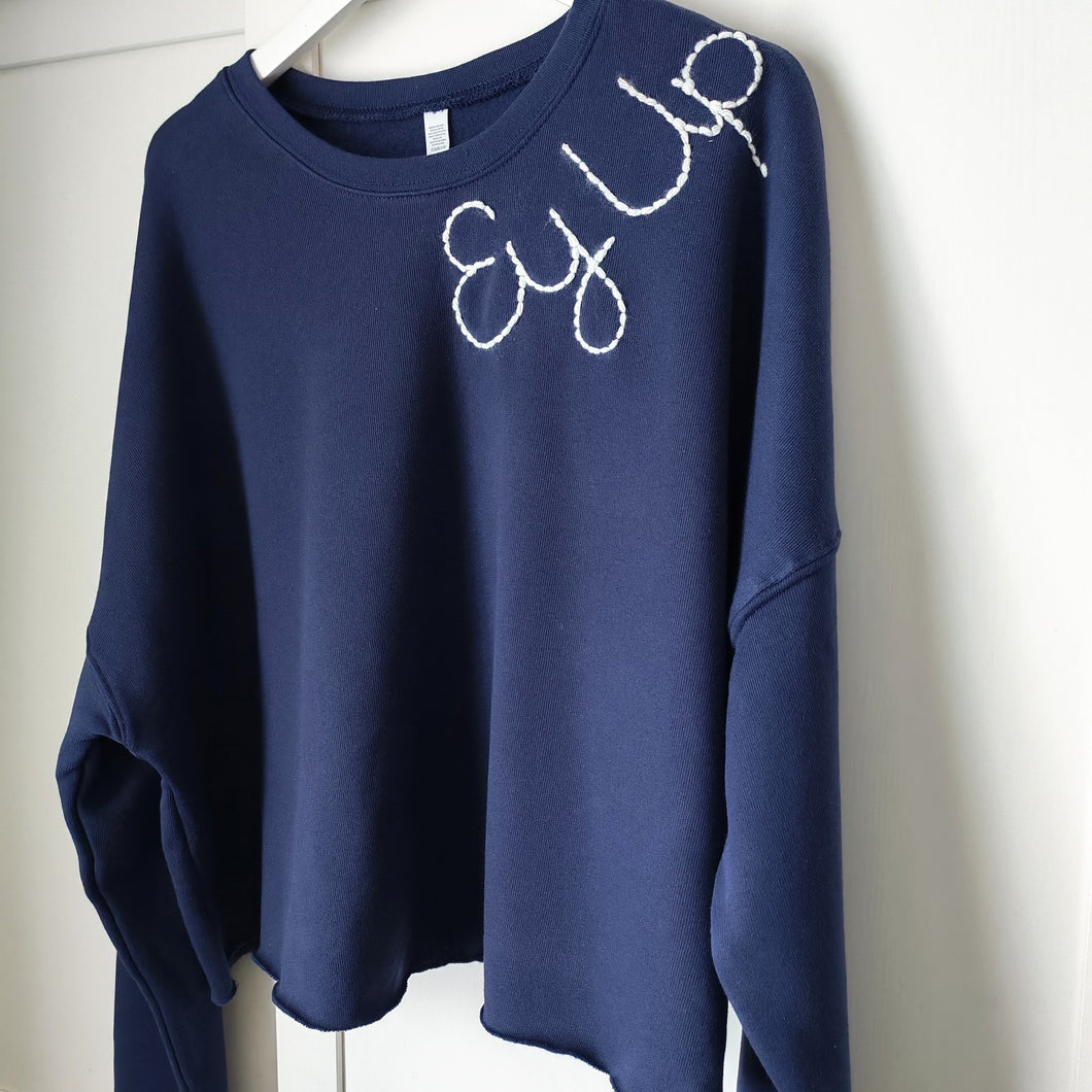 Embroidered Sweatshirt / Jumper - Cropped / Slouchy - Navy - Ey Up - Jordan LovellA