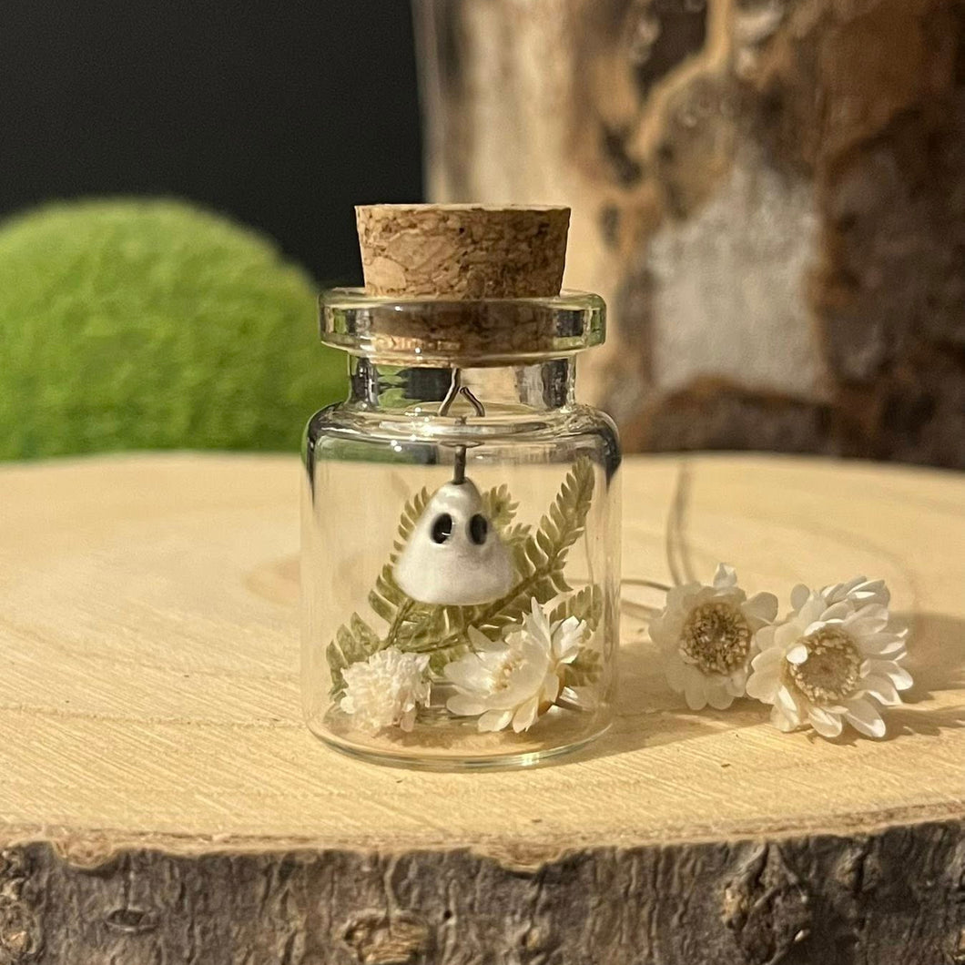 Mini Hanging Ceramic Ghost in Glass Jar - Strawberry Lane Studio
