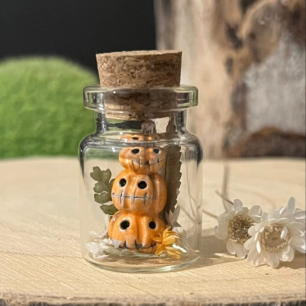 Mini Ceramic Pumpkin Stack in Glass Jar - Strawberry Lane Studio
