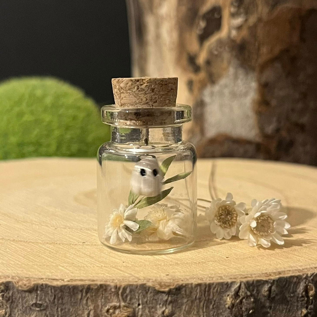 Mini Hanging Ceramic Ghost in Glass Jar - Strawberry Lane Studio