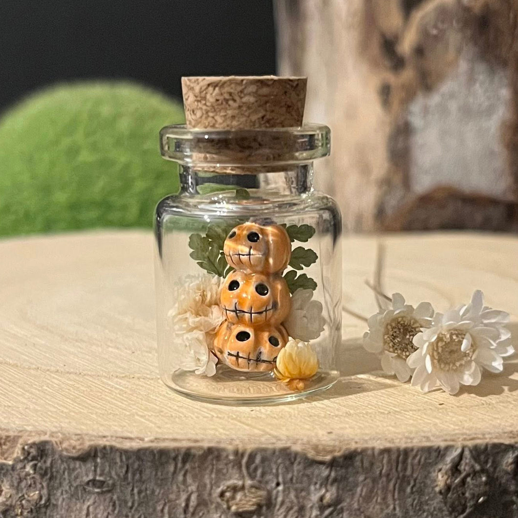 Mini Ceramic Pumpkin Stack in Glass Jar - Strawberry Lane Studio