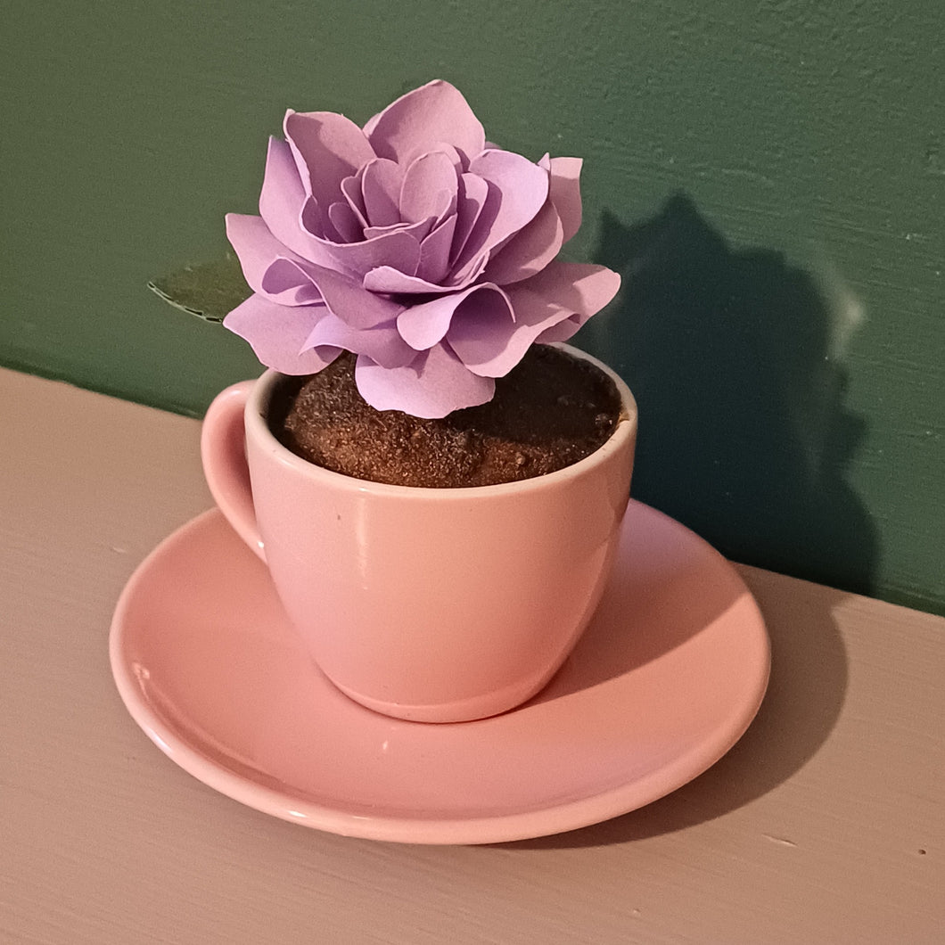 Paper Flower Arrangement - Espresso Cup - Purple Rose - Hand crafted Paper Flowers - Flowers by Laurzy