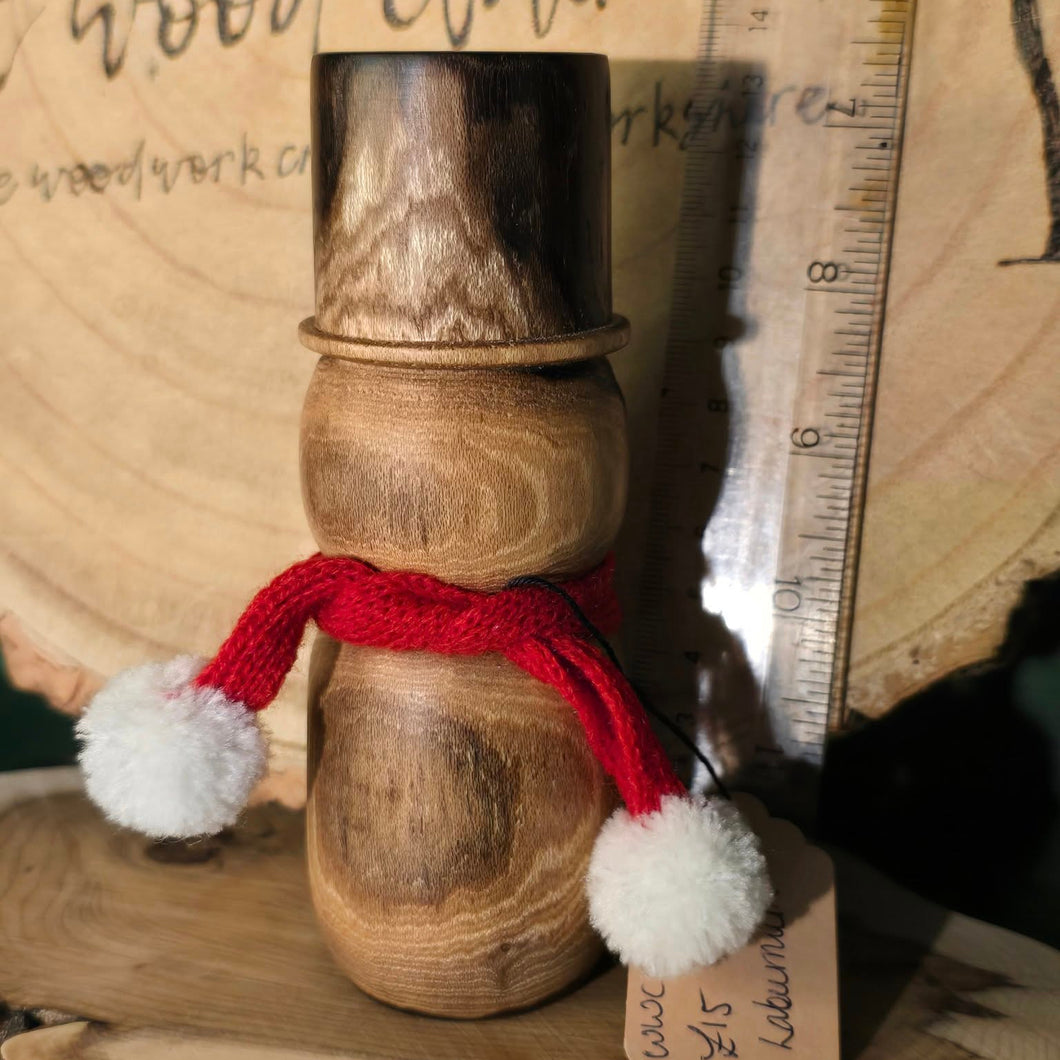 Wooden Snowman - Laburnum - Wood Turned Christmas Snowman - What Wood Claire Do?