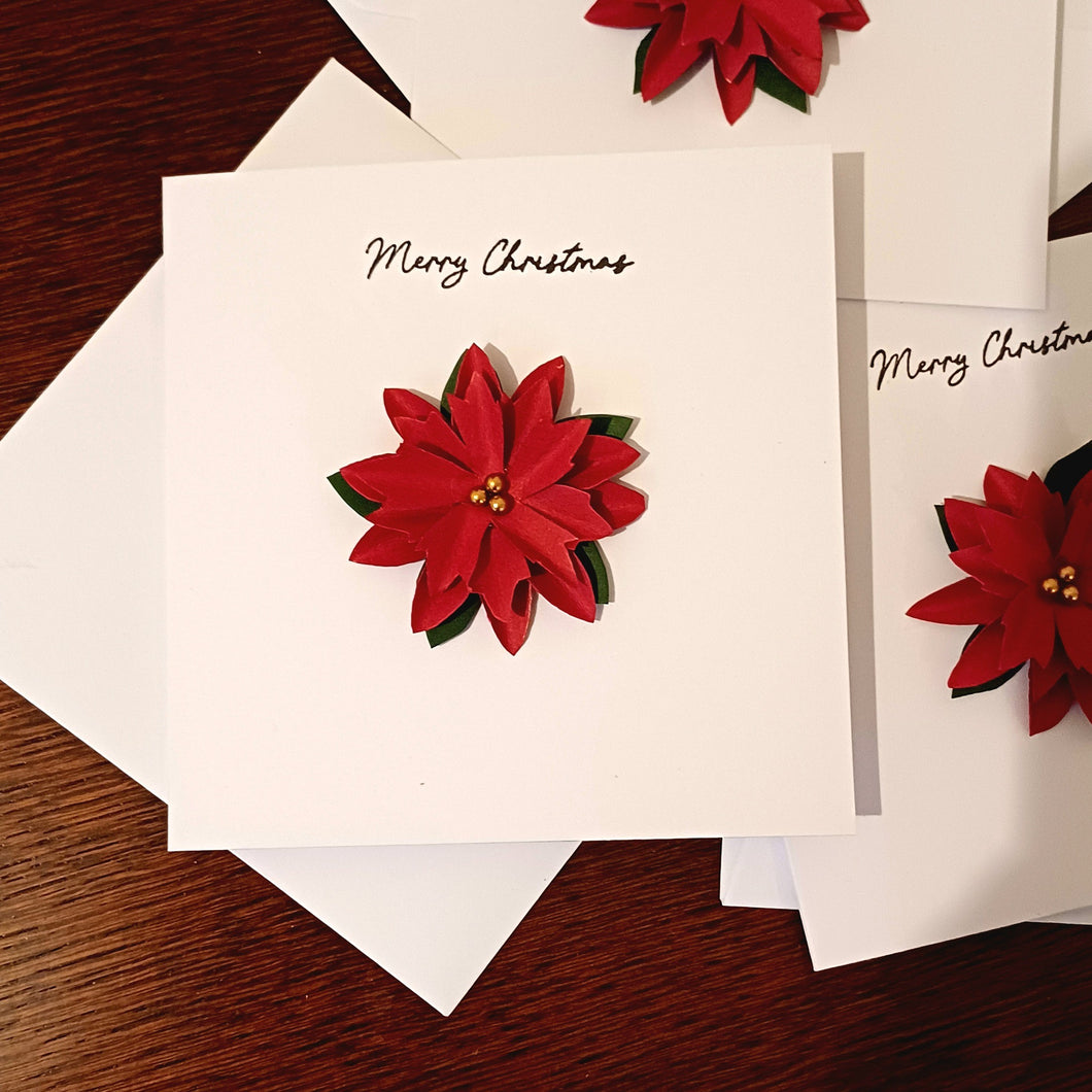 Greetings Card - Merry Christmas - Paper Poinsettia - Flowers by Laurzy