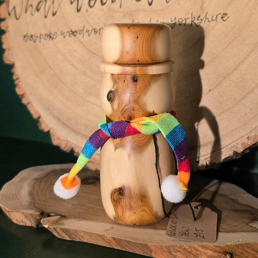 Wooden Snowman - Yew - Wood Turned Christmas Snowman - What Wood Claire Do?
