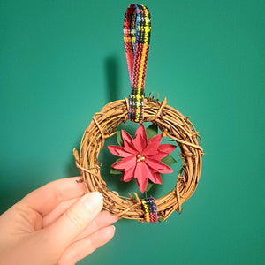 Christmas Wreath Decoration - Paper Folded Poinsettia Wreath - Flowers by Laurzy