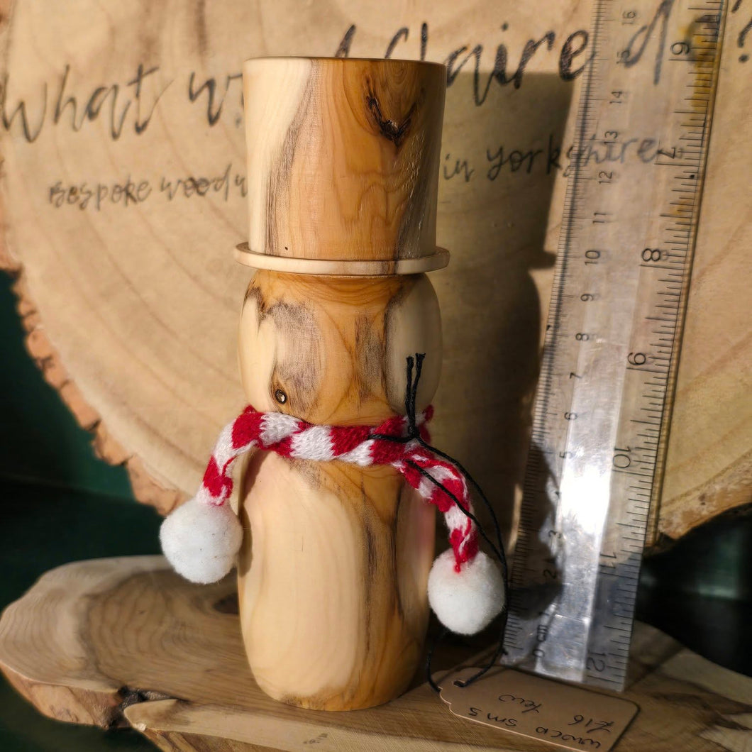 Wooden Snowman - Yew - Wood Turned Christmas Snowman - What Wood Claire Do?