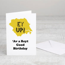 Load image into Gallery viewer, Greetings Card with Badge - Yorkshire Slang - Ey Up - Fred &amp; Bo
