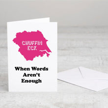 Load image into Gallery viewer, Greetings Card with Badge - Yorkshire Slang - Chuffin Eck - Yorkshire Wisdom - Fred &amp; Bo
