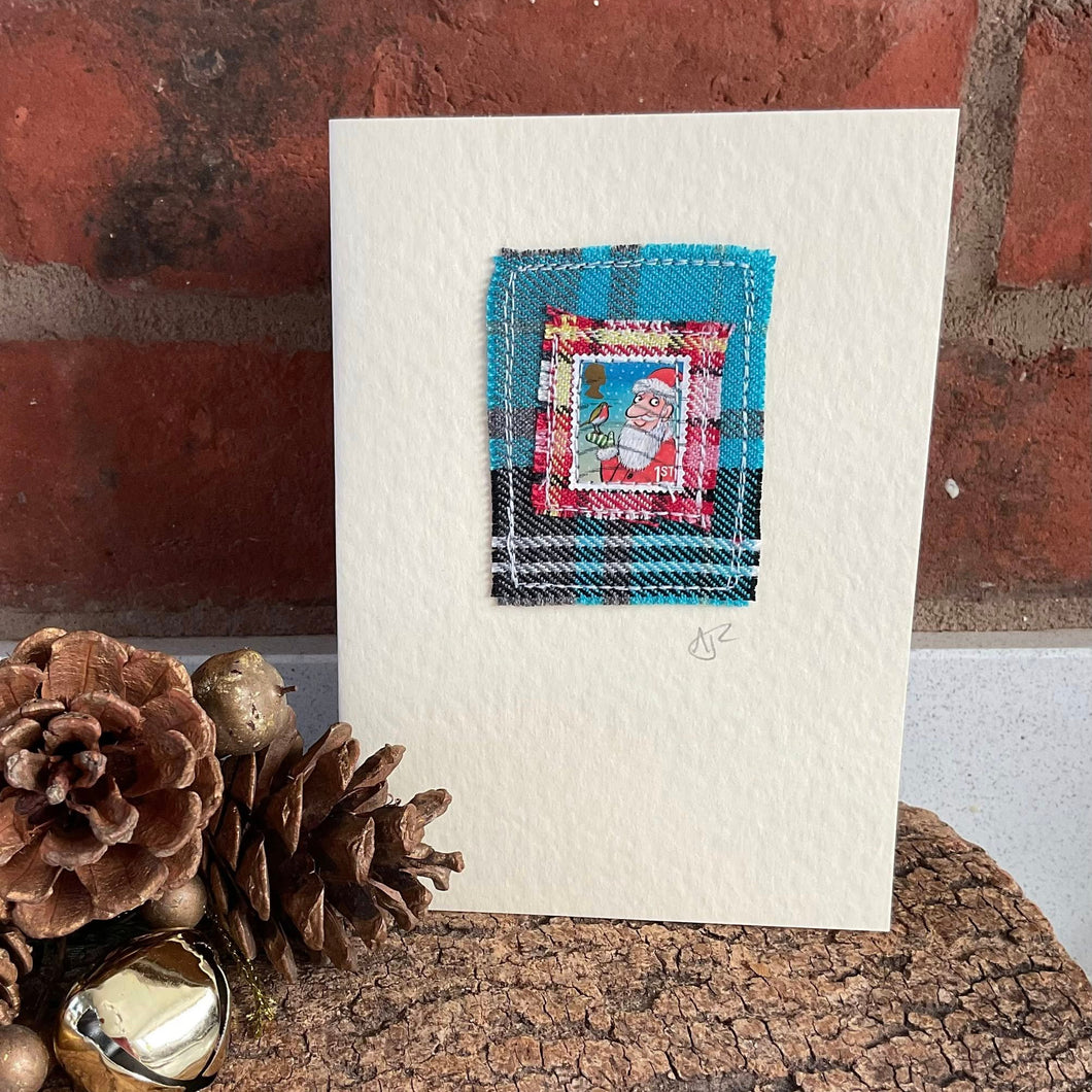 Christmas Card - Santa claus - Fabric Collage Card - Quirky Threads Art