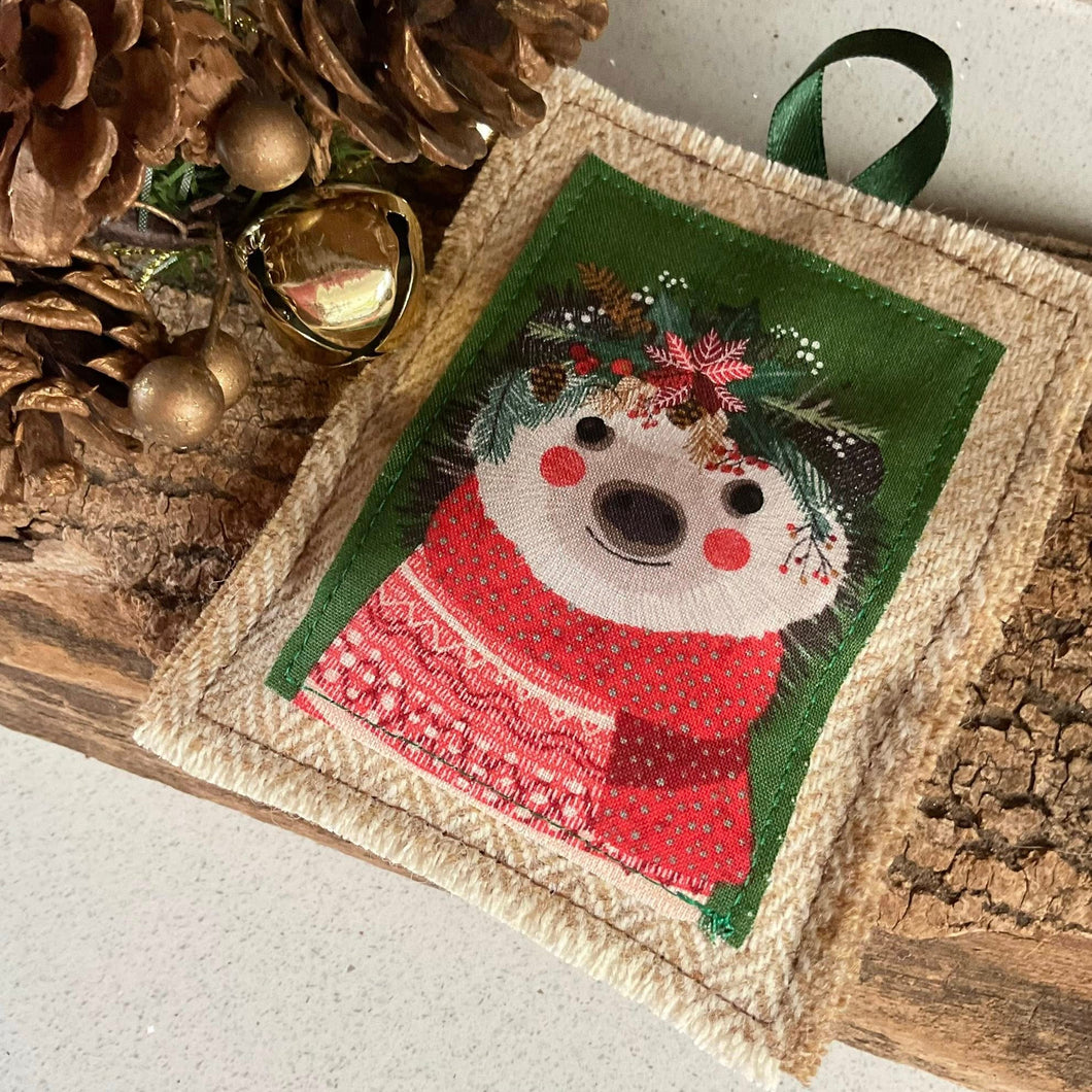 Fabric Scented Decoration - Christmas Hedgehog Decoration - Quirky Threads Art