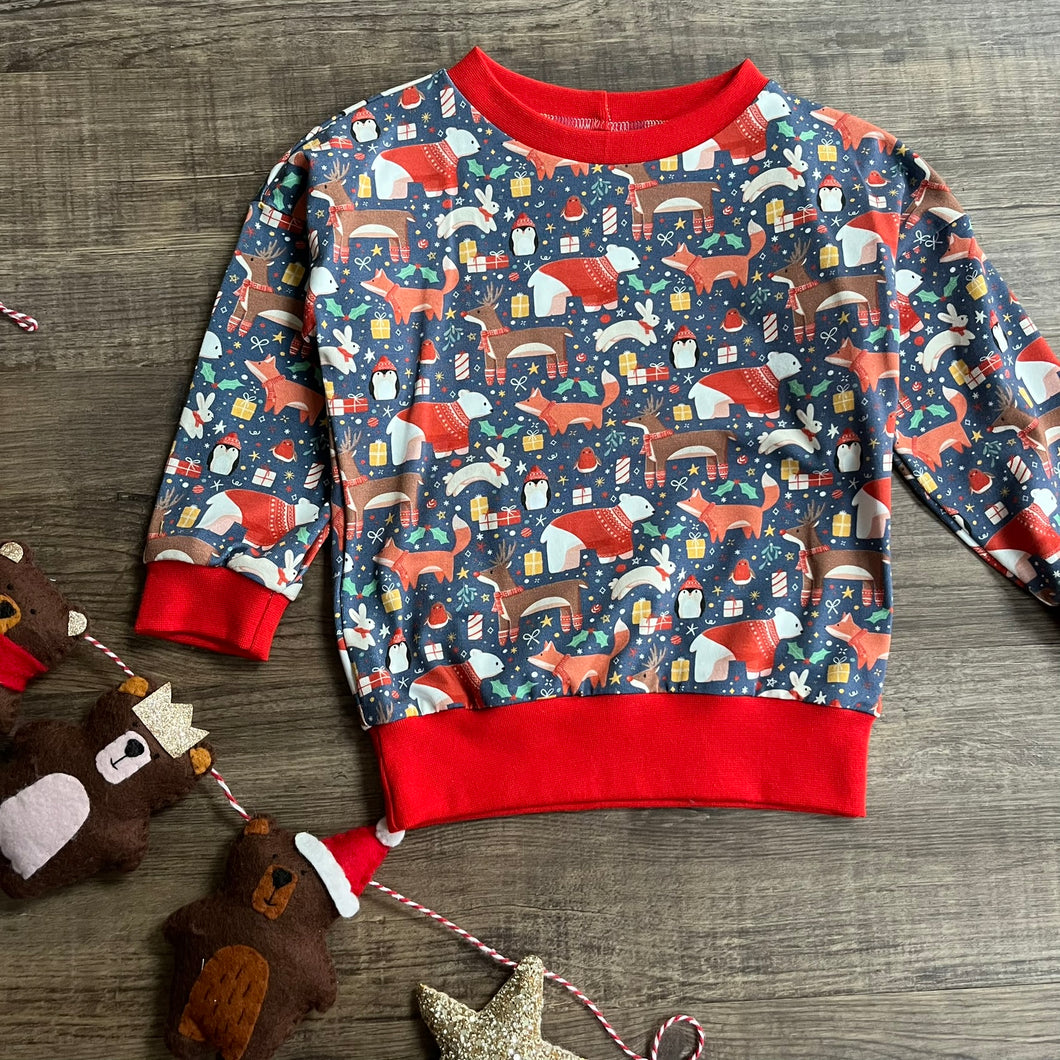 Christmas Jumper - Christmas Animals - Navy Blue - Three Bear Clothing