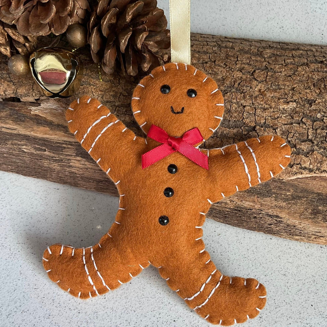 Christmas Decoration - Handmade Felt Gingerbread Man - Quirky Threads Art