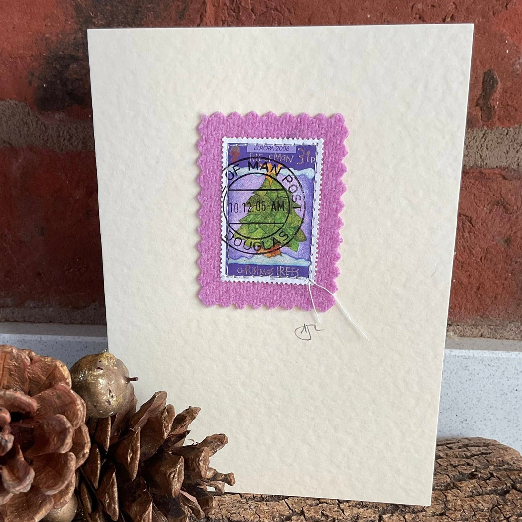 Christmas Card - Christmas Tree - Fabric Collage Card - Quirky Threads Art