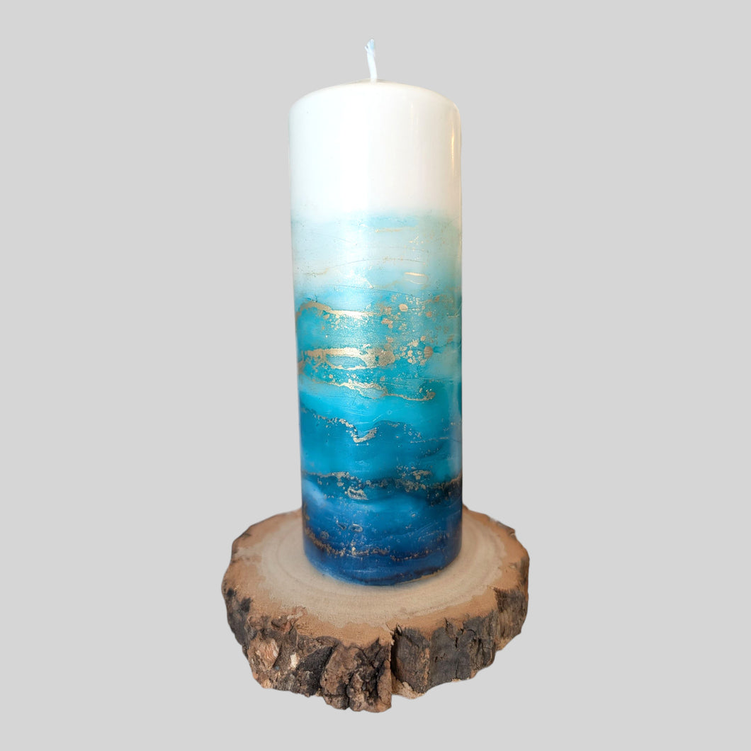 Candle - Blue/Turquoise - Nichol Stokes Designs - Alcohol Ink Artwork