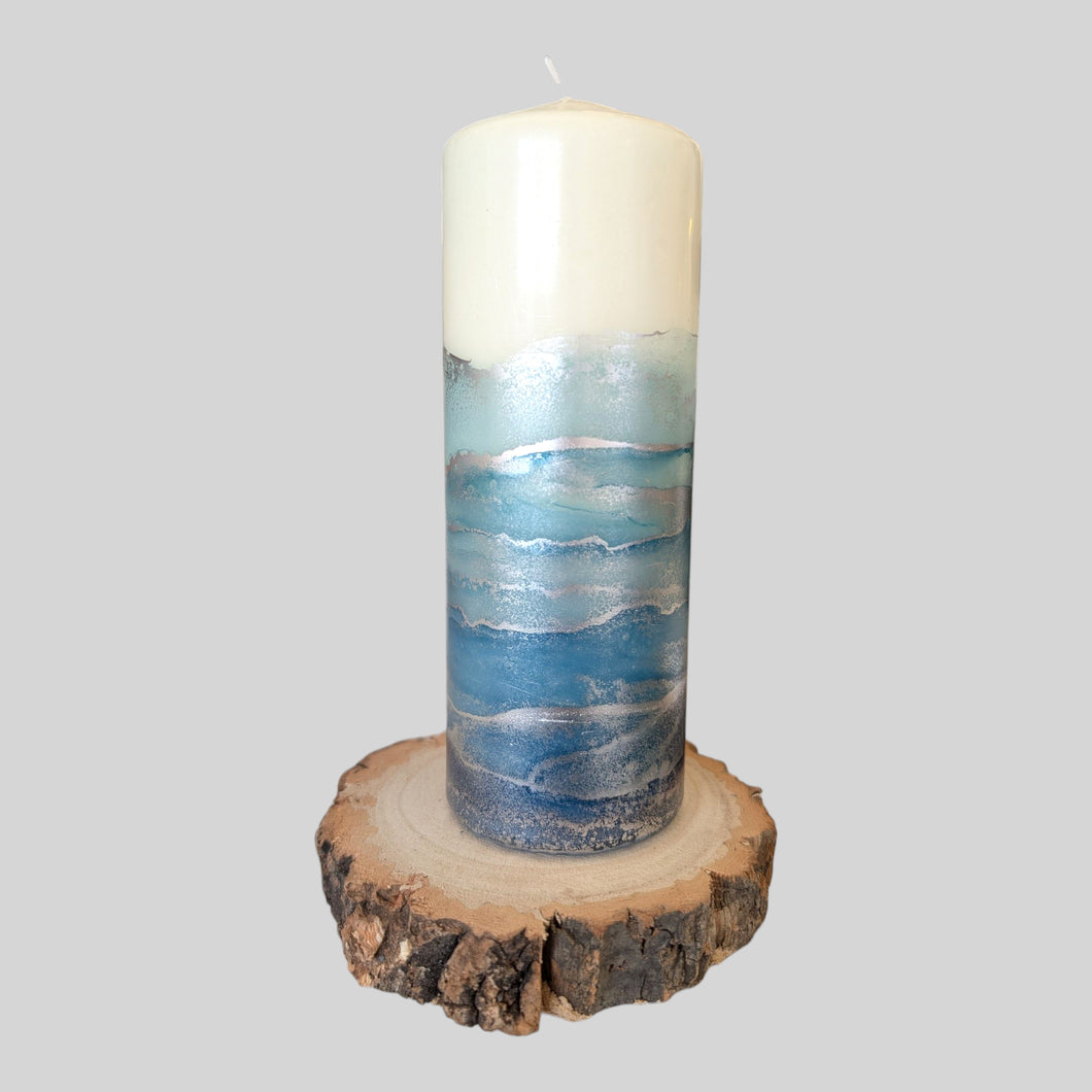 Candle - Blue - Nichol Stokes Designs - Alcohol Ink Artwork