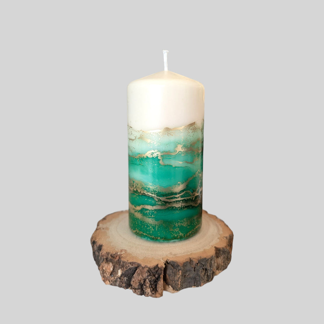 Candle - Green - Nichol Stokes Designs - Alcohol Ink Artwork