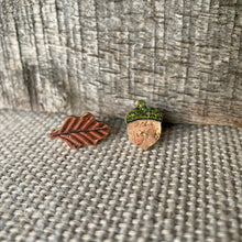 Load image into Gallery viewer, Acorn and Oak Leaf Mini Studs - Natural Cork Jewellery - Incorknito Designs
