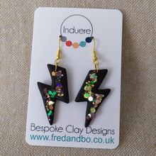 Load image into Gallery viewer, Polymer Clay Earrings - Black Lightning Bolt Earrings - Induere
