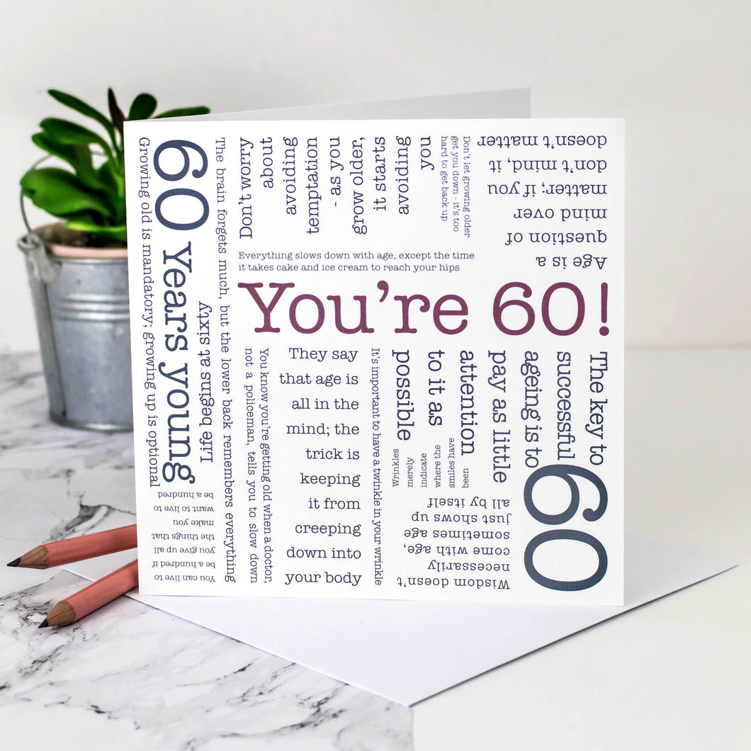 60th Birthday Card - Word Cloud - Being Sixty Quotes - Coulson Macleod