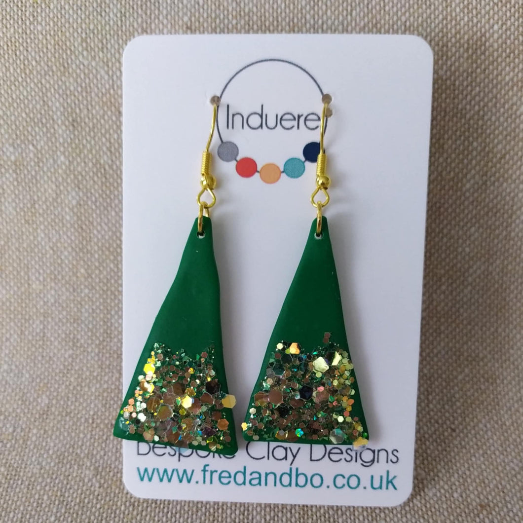 Christmas Earrings - Green Polymer Trees - Polymer Clay Earrings - Induere