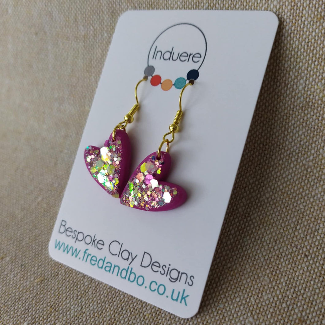 Polymer Clay Earrings - Pink Heart Earrings - Induere