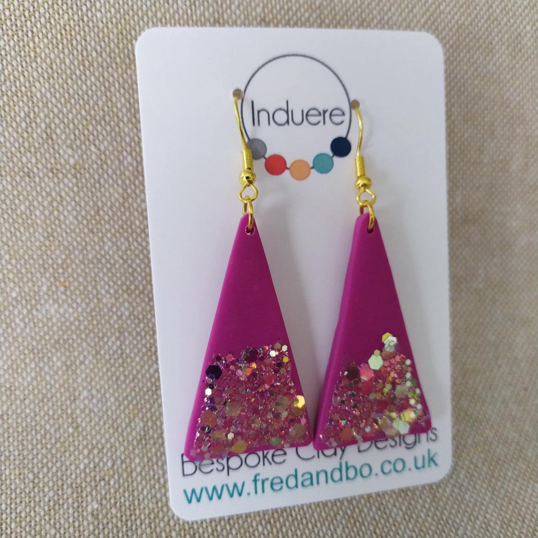 Christmas Earrings - Pink Polymer Trees - Polymer Clay Earrings - Induere