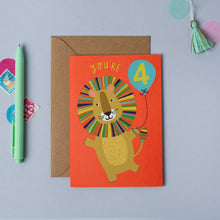 Load image into Gallery viewer, Greetings Card - You're 4! - Lion Age 4 Card - 4th Birthday - Mifkins
