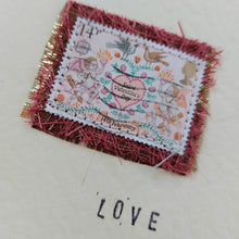 Load image into Gallery viewer, Greetings Card - Valentine Postage Stamp Collage - Quirky Threads Art - Valentines Card
